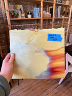 [#305] Bullseye Soft Yellow Opal, Deep Red Fusible