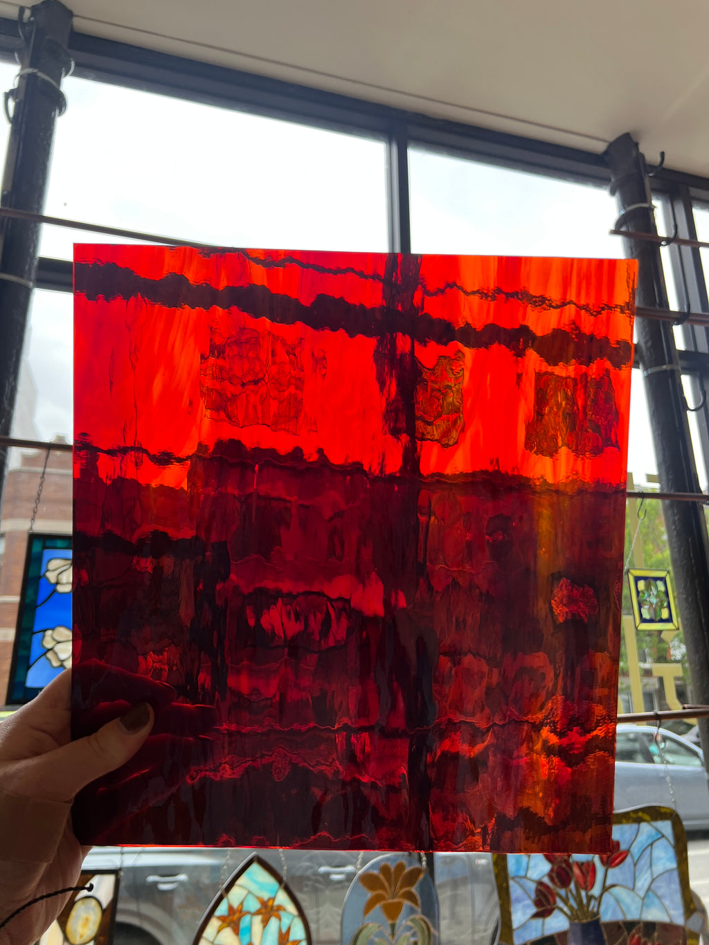[#2114] Oceanside Ruby Red/Amber Waterglass