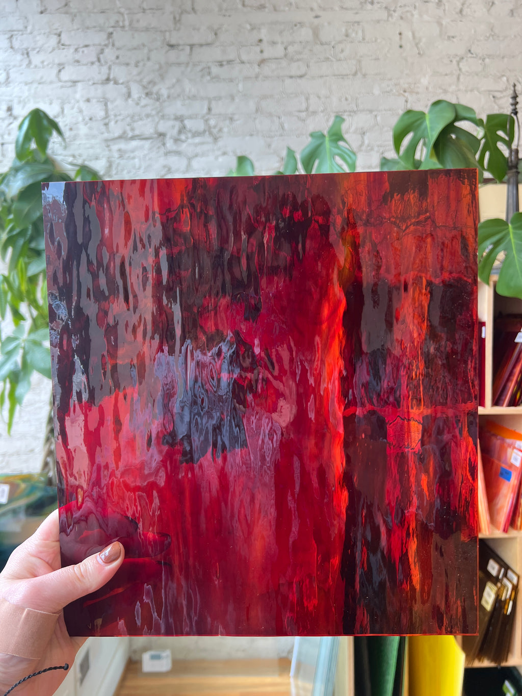 [#2114] Oceanside Ruby Red/Amber Waterglass