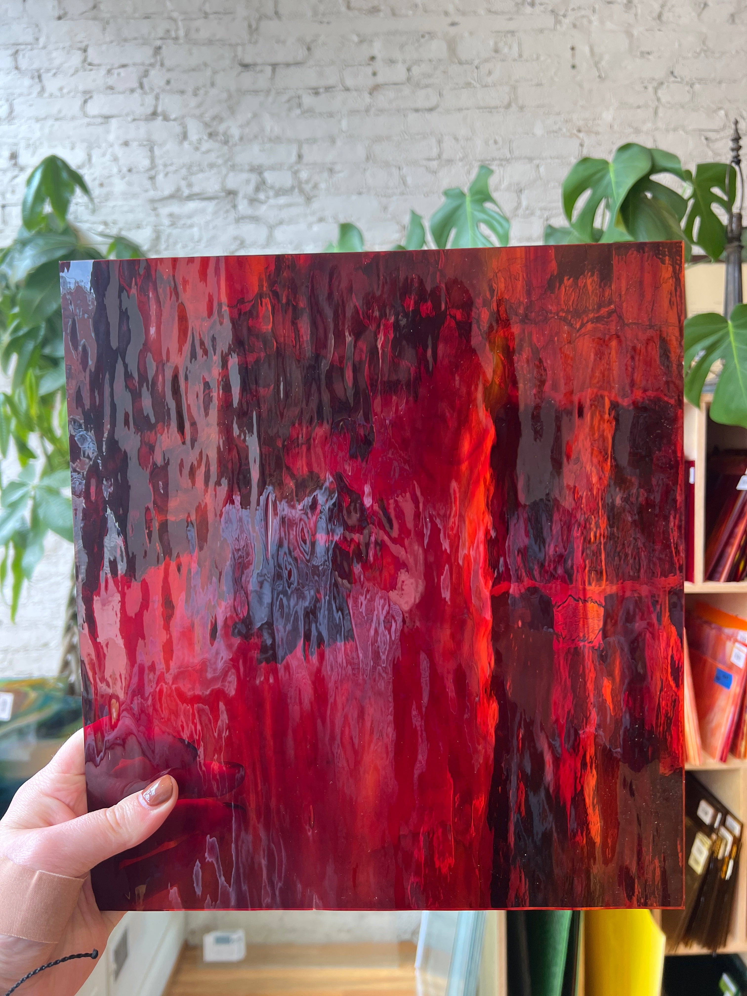 [#2114] Oceanside Ruby Red/Amber Waterglass