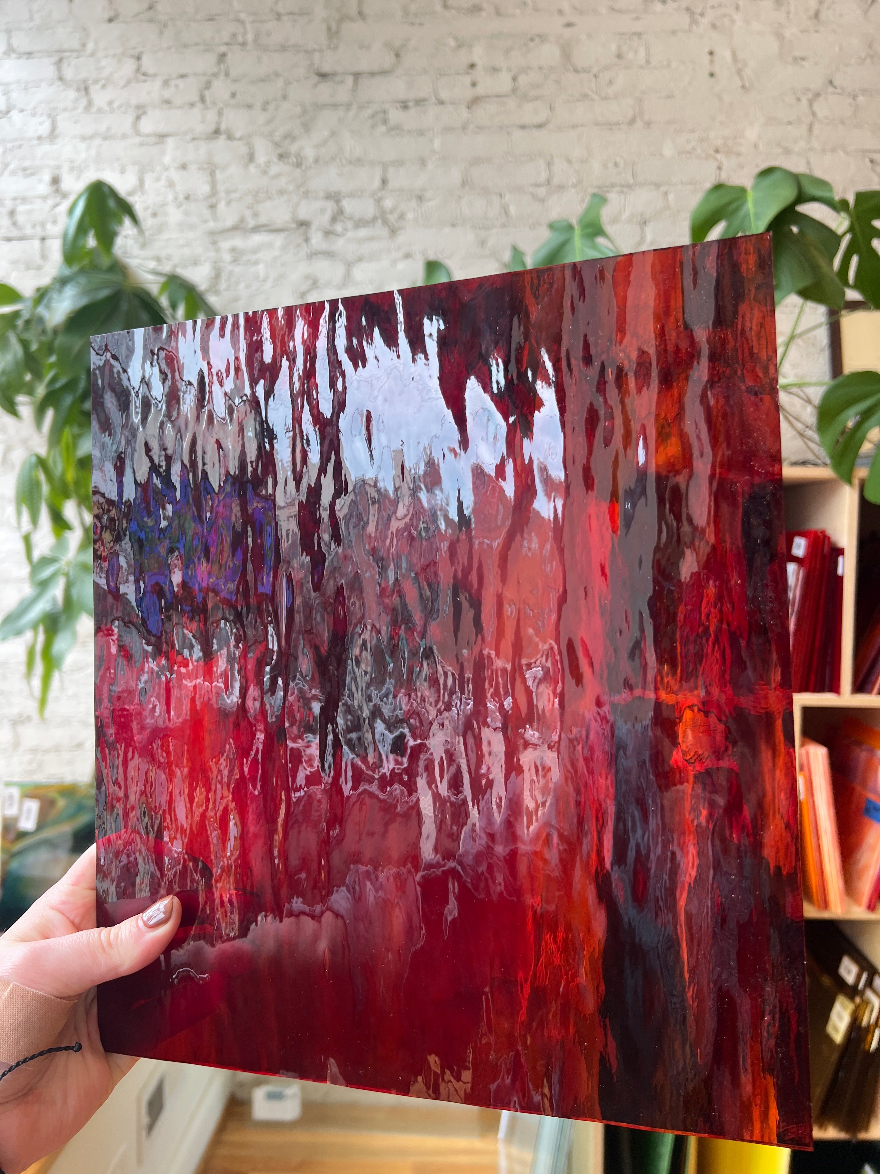 [#2114] Oceanside Ruby Red/Amber Waterglass