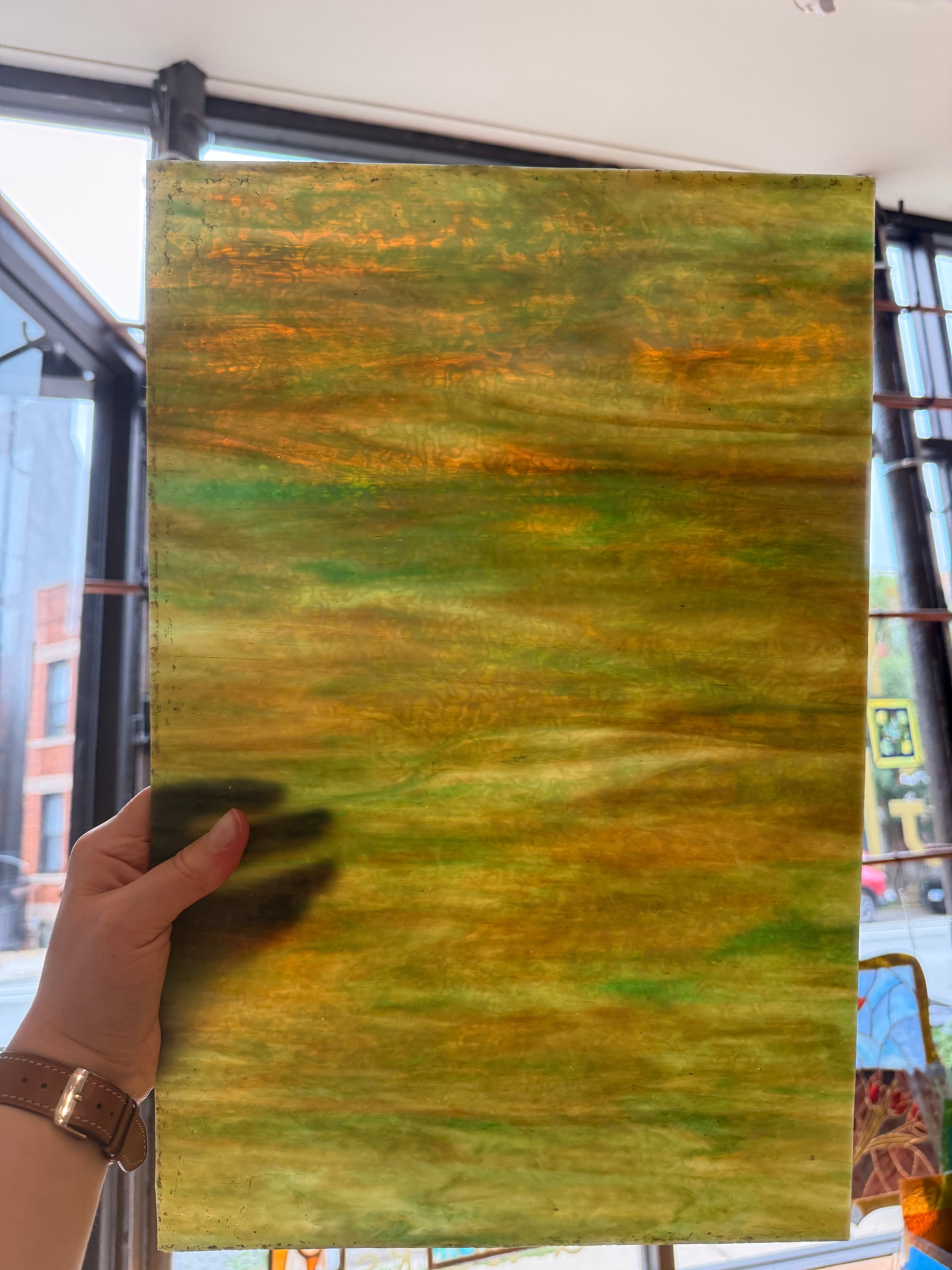 Wissmach Green, Amber & White Wispy Opalescent