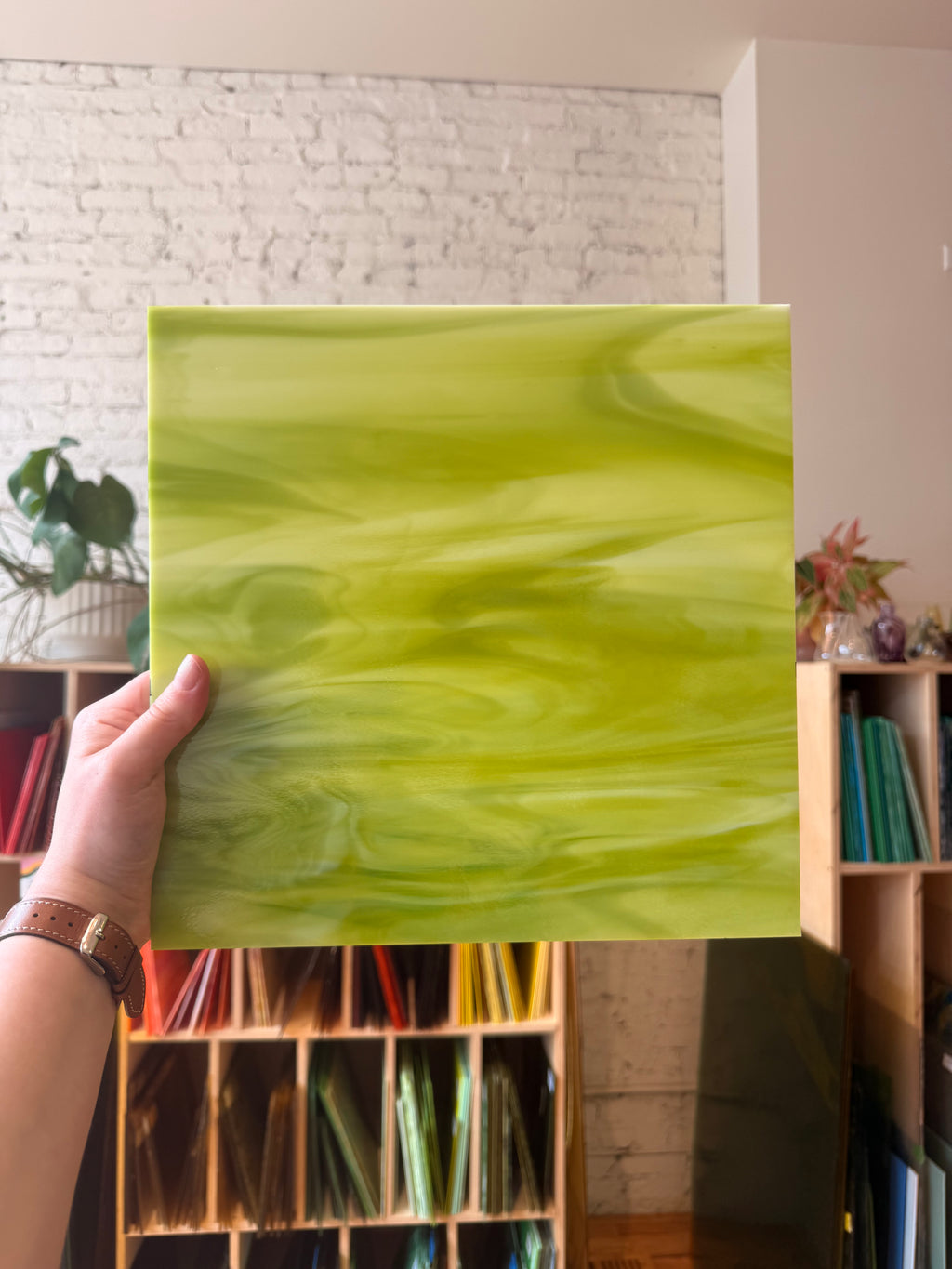 [#2117] Oceanside Lime Green and White Streaky