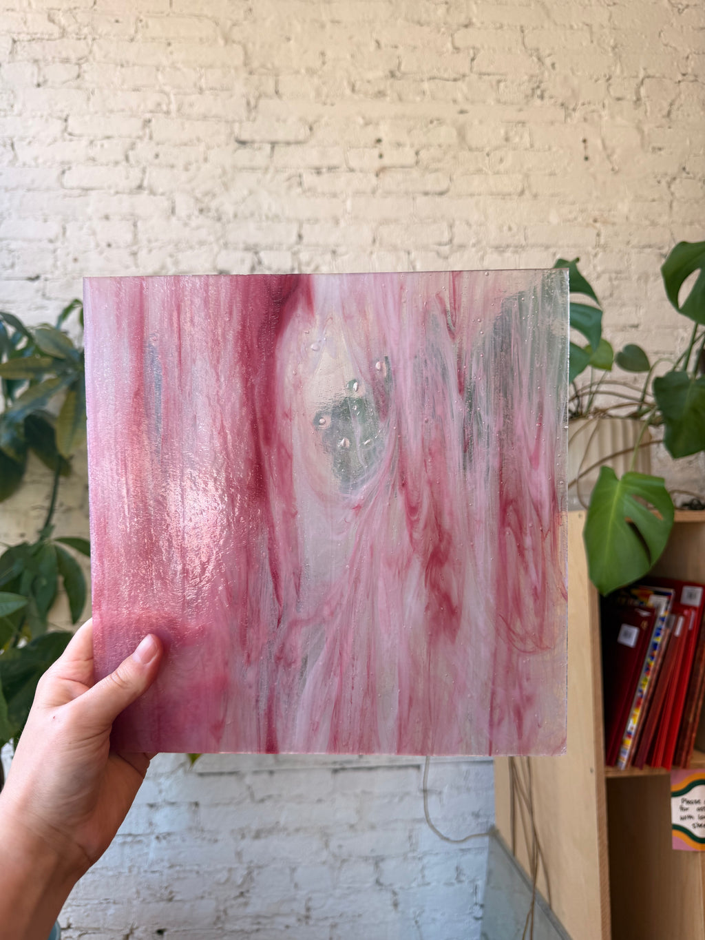 Vintage Pink and White Wispy on Clear