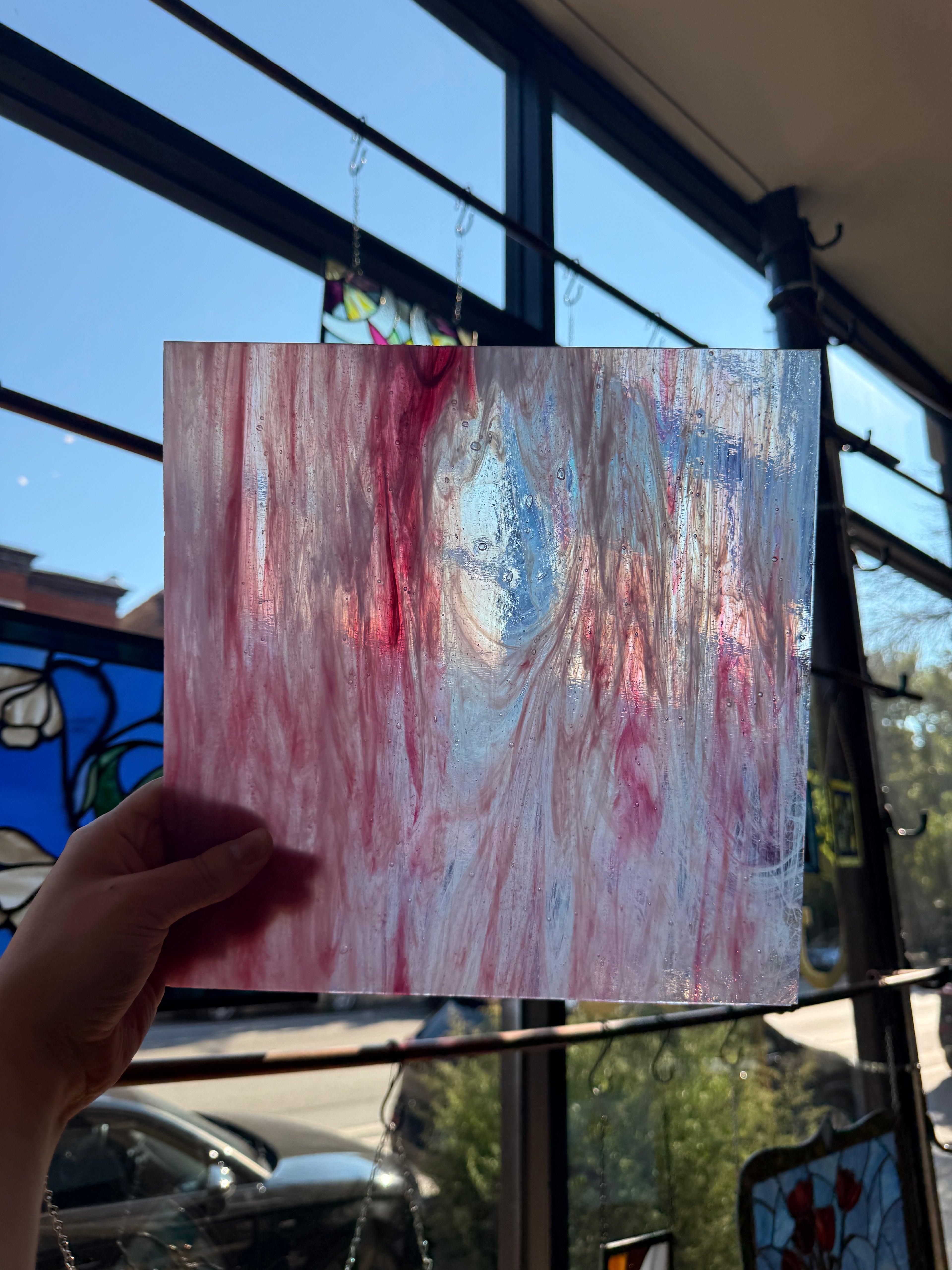 Vintage Pink and White Wispy on Clear