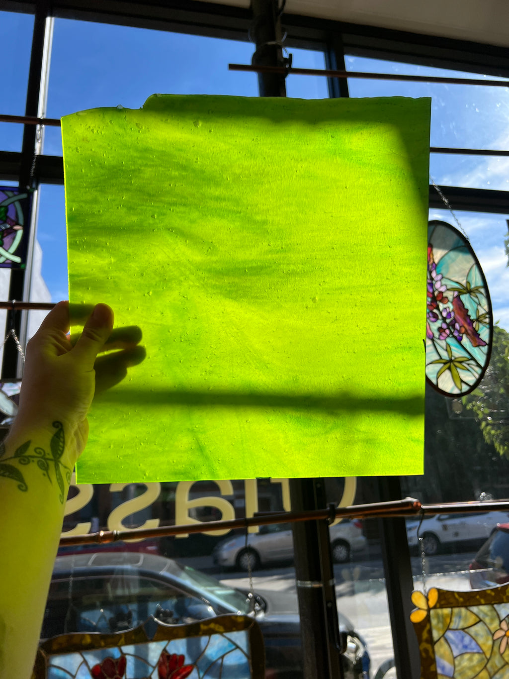 [#416] Youghiogheny Lime Green Ice Emerald Opal Stipple