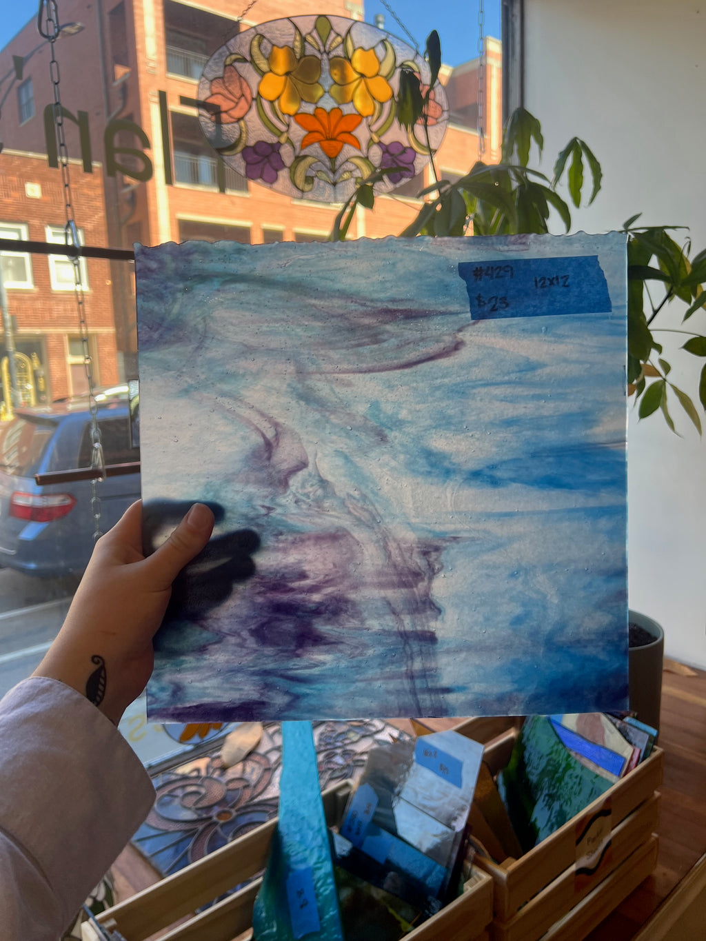 [#429] Youghiogheny Ice White Stipple, Blue Purple Stipple