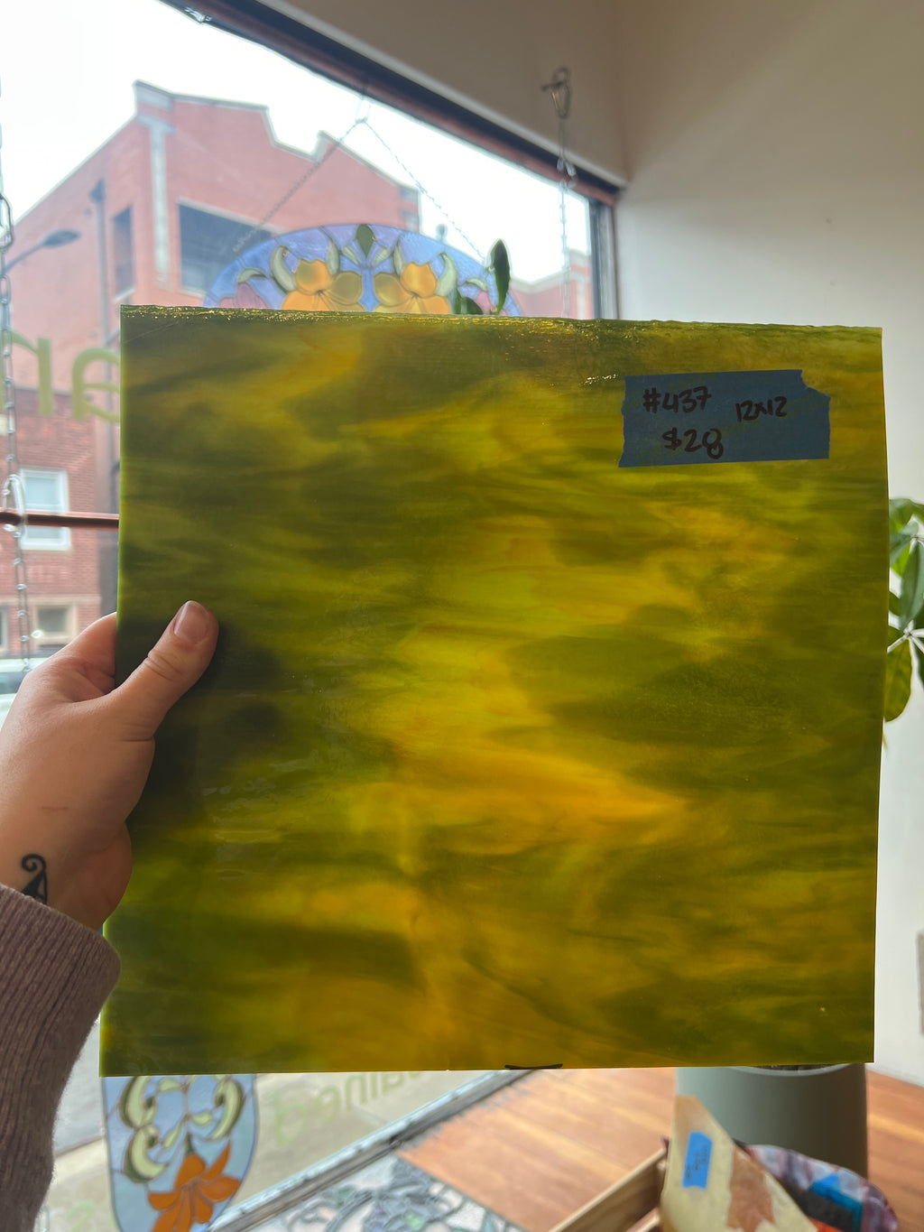 [#437] Youghiogheny "Dandelion" Marigold Opal, Fern Green Fusible