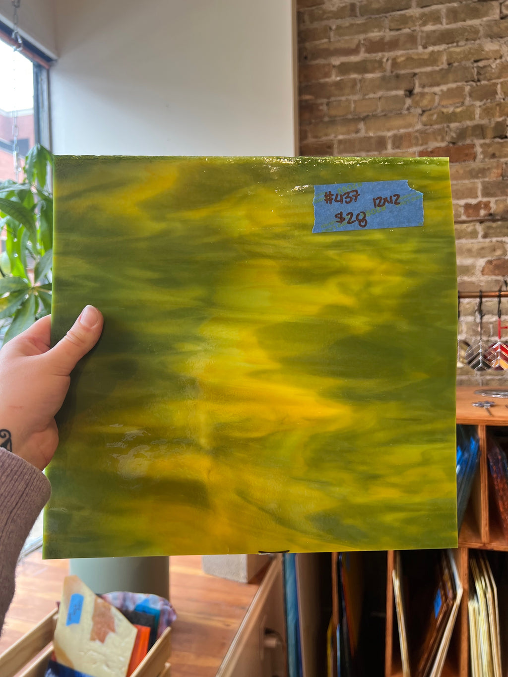 [#437] Youghiogheny "Dandelion" Marigold Opal, Fern Green Fusible