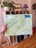 [#265] Oceanside Glass Fusers' Reserve Lemongrass Green, White Swirls