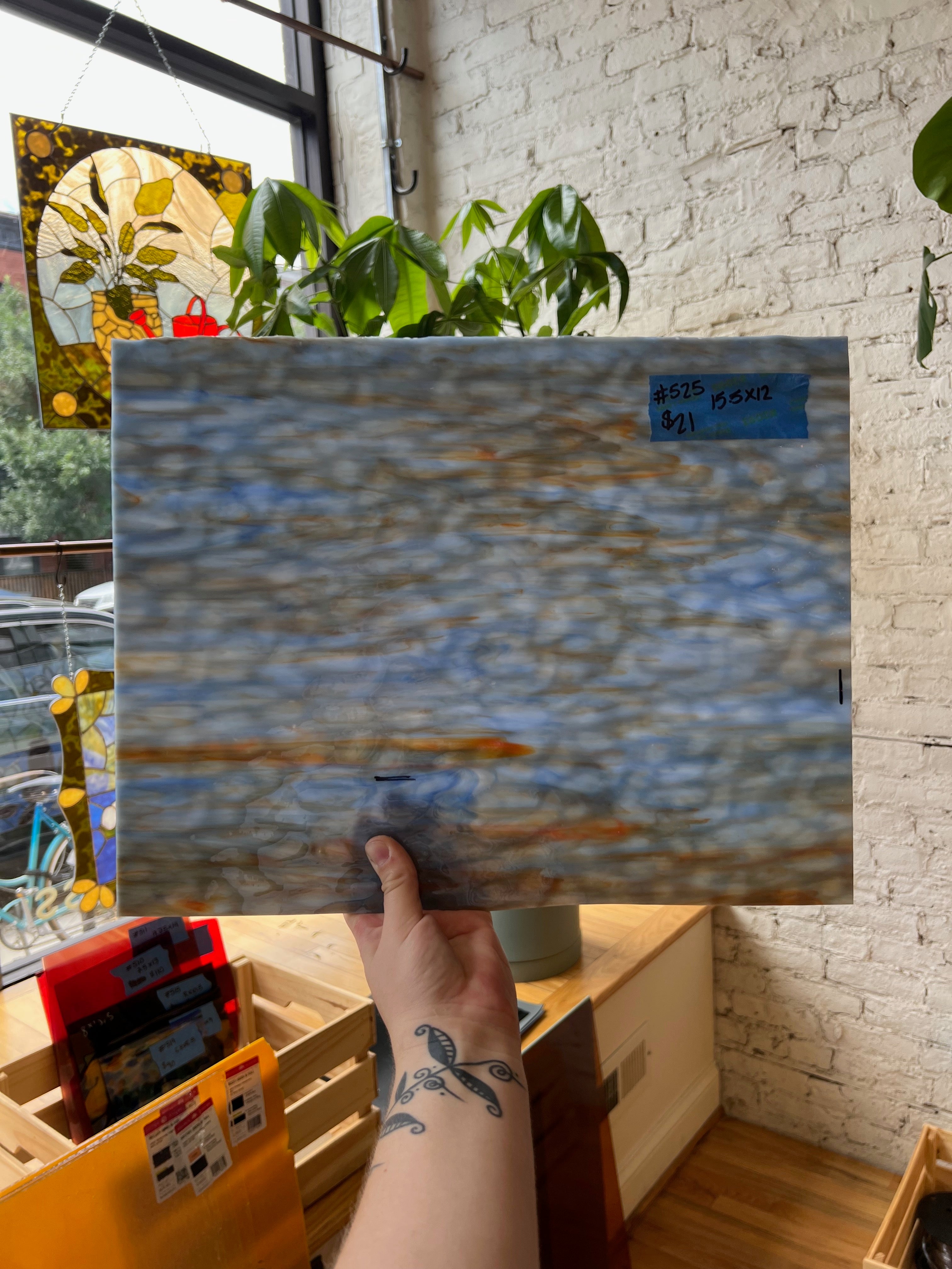 [#525] Blue, White, Orange Opal Flemish