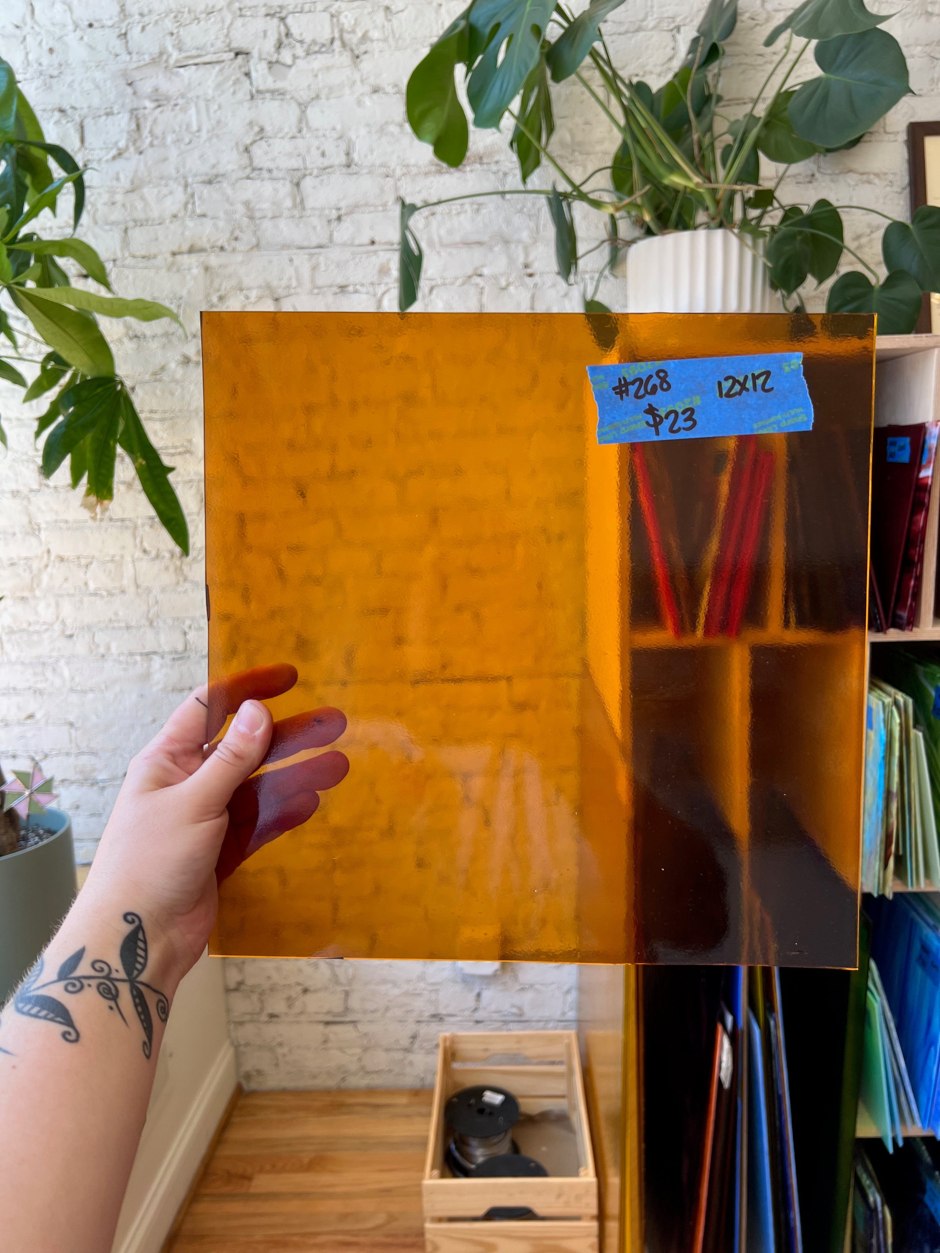 [#268] Oceanside Medium Amber Smooth Cathedral Fusible