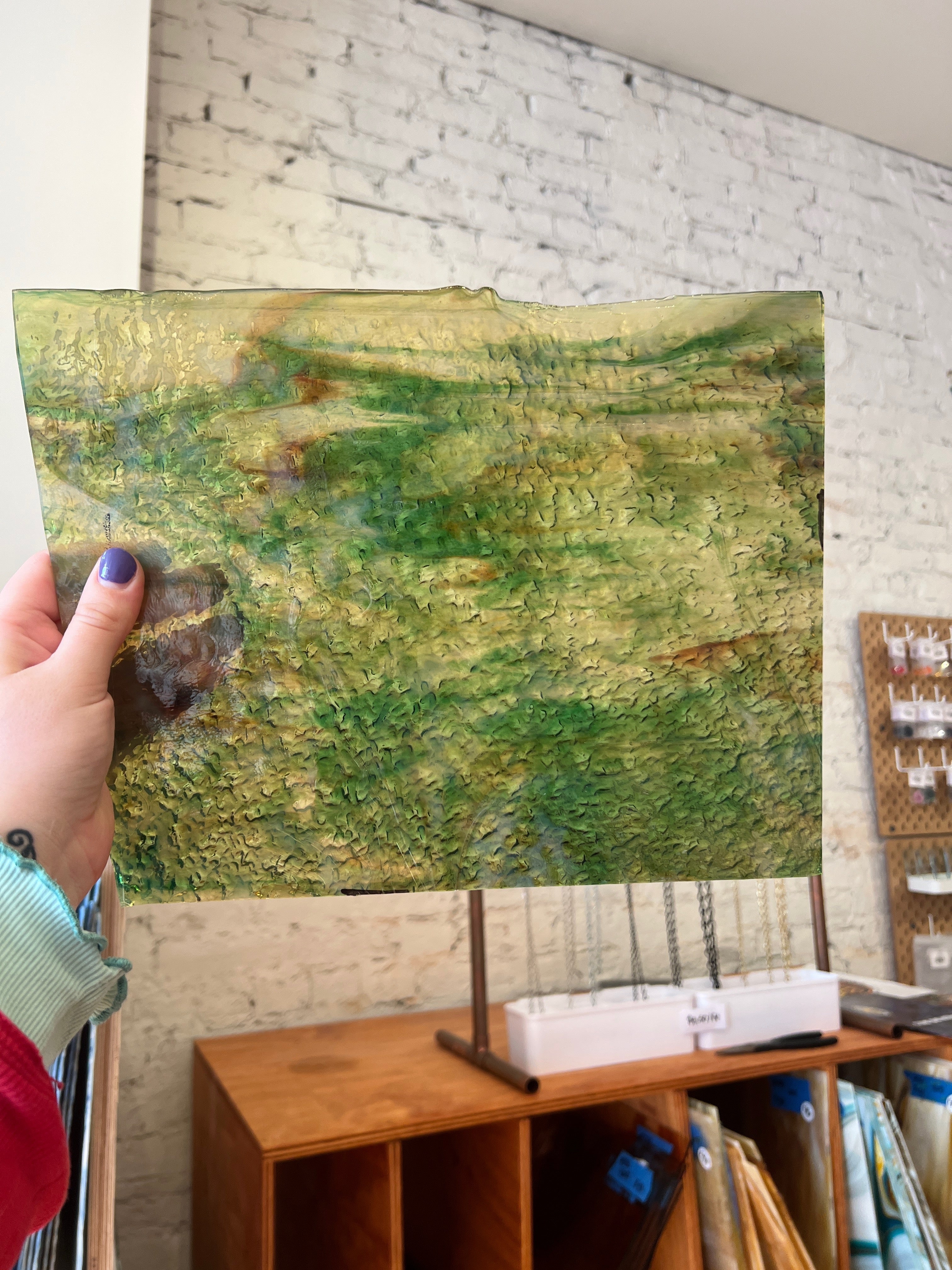 [#474] Youghiogheny Beige Opal, Dark Green Cathedral Streak with Brown Streaks Granite