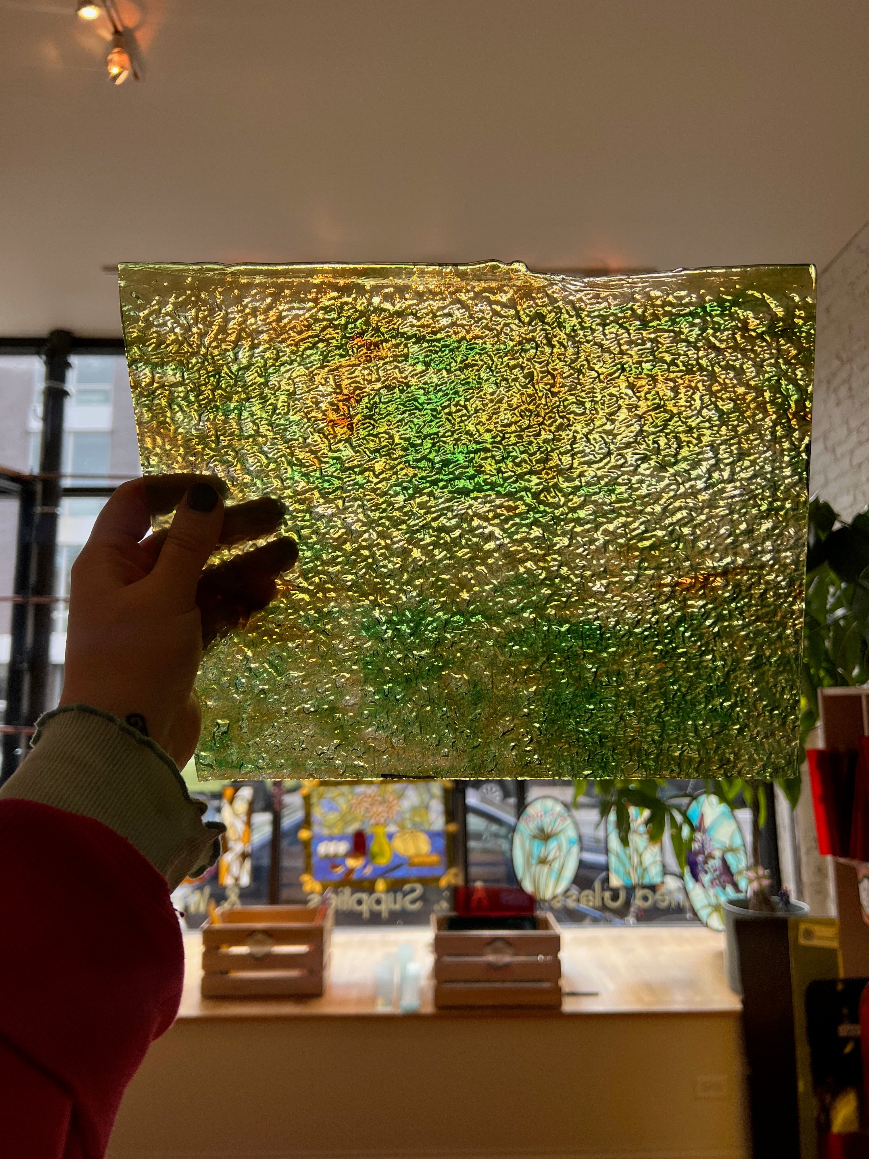 [#474] Youghiogheny Beige Opal, Dark Green Cathedral Streak with Brown Streaks Granite