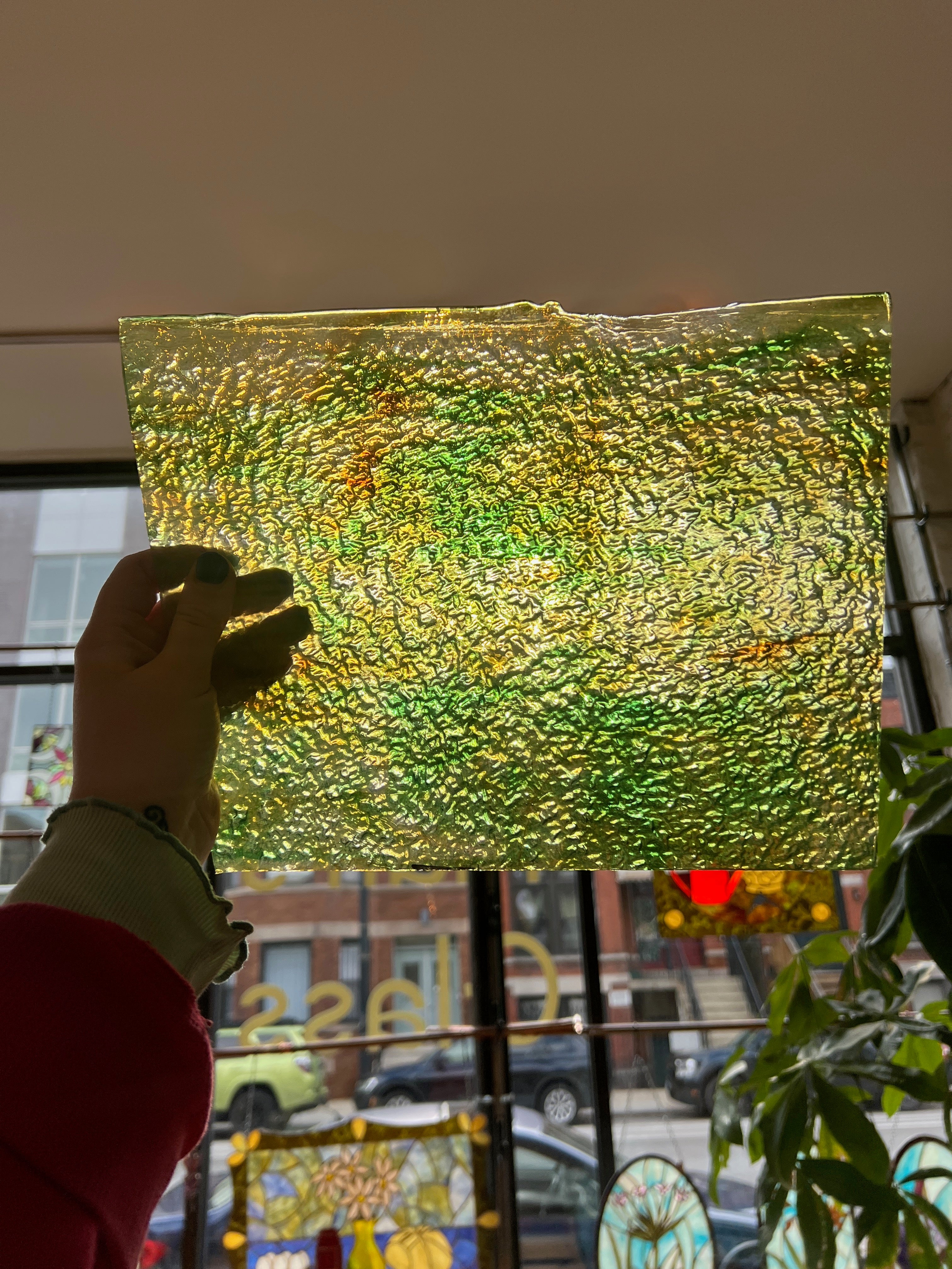 [#474] Youghiogheny Beige Opal, Dark Green Cathedral Streak with Brown Streaks Granite