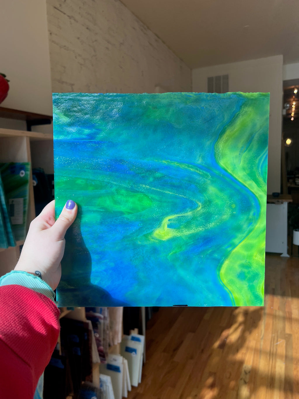 [#473] Youghiogheny Turquoise Stipple/ Lime Green and Cobalt Blue Opal