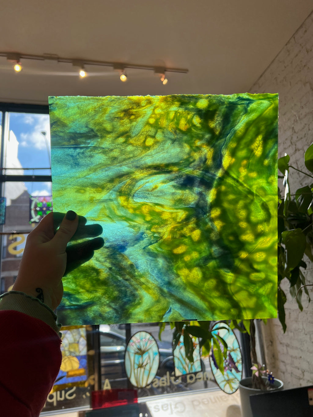 [#473] Youghiogheny Turquoise Stipple/ Lime Green and Cobalt Blue Opal