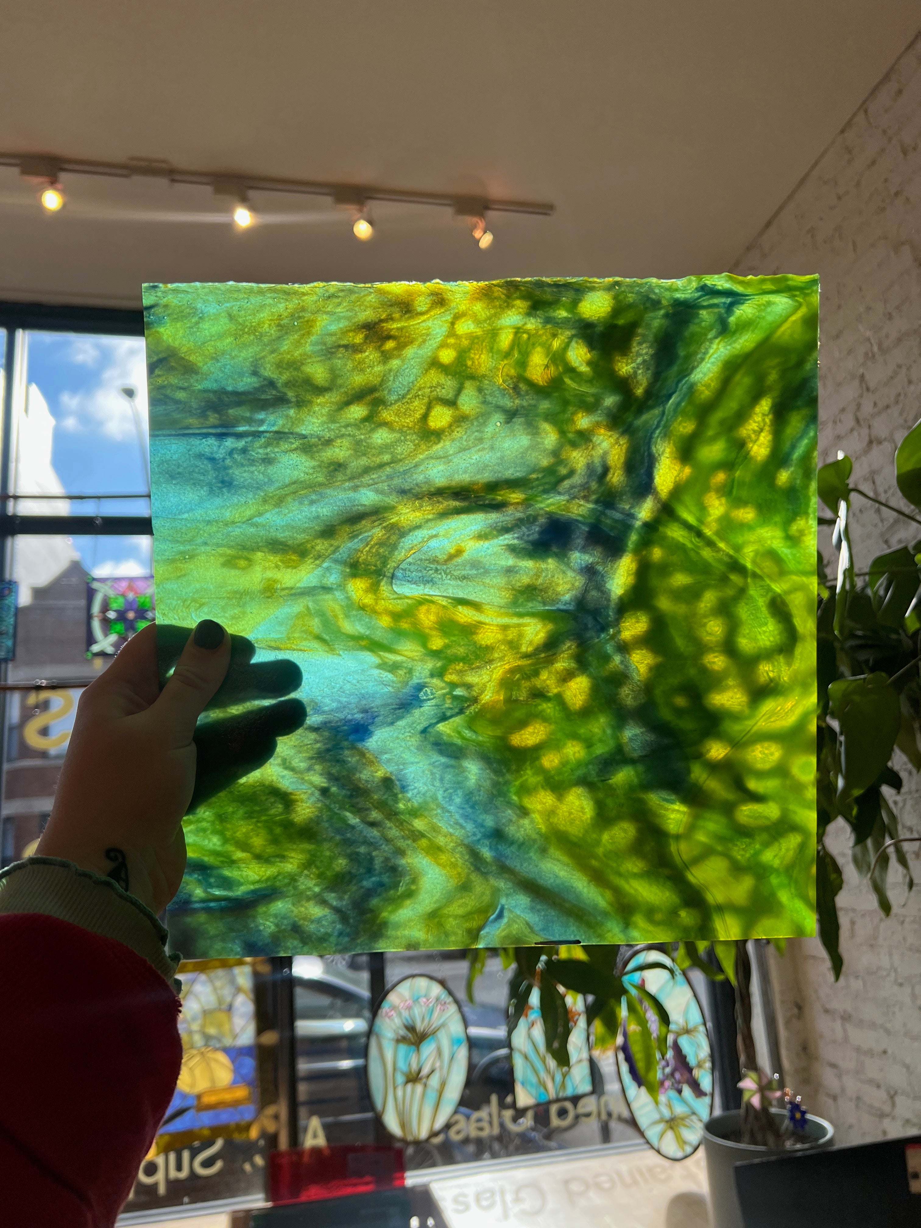 [#473] Youghiogheny Turquoise Stipple/ Lime Green and Cobalt Blue Opal