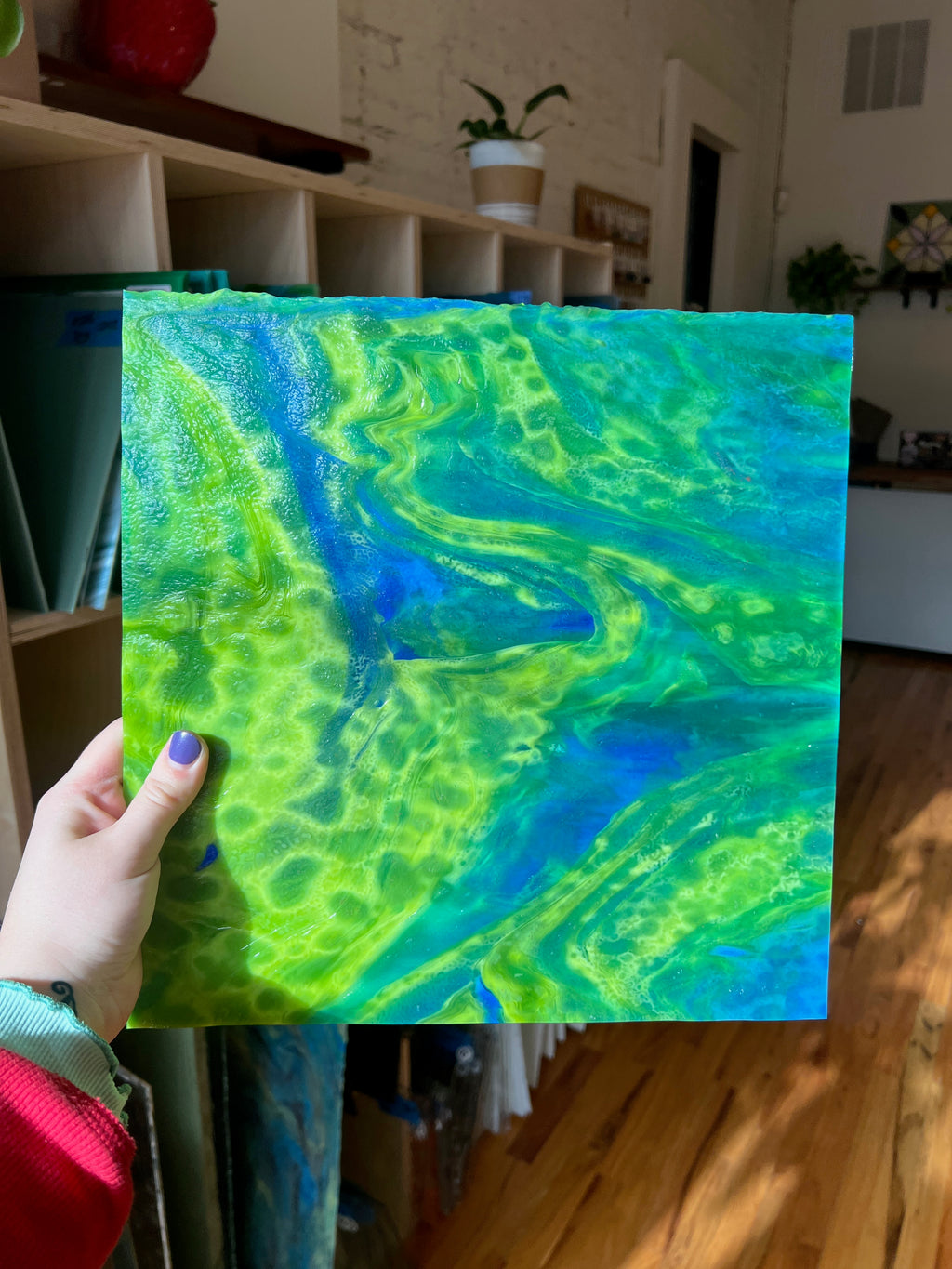 [#473] Youghiogheny Turquoise Stipple/ Lime Green and Cobalt Blue Opal